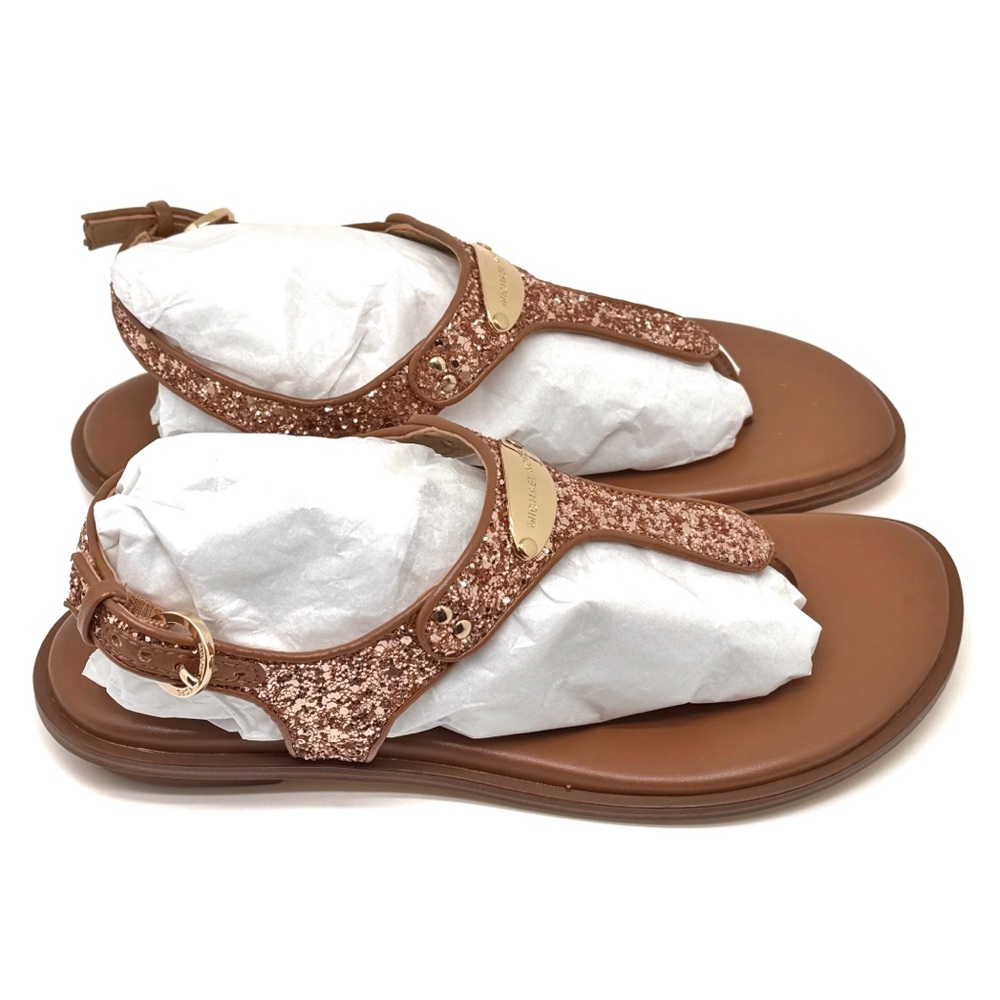 MICHAEL Michael Kors MK Plate Thong Sandals Chunky Glitter Rose Gold Size 7.5 - Picture 5 of 13